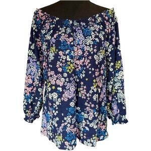 NEW STYLE & CO OFF-SHOULDER SMOCKED NECK COTTON PEASANT BLOUSE, NWT FLORAL TOP